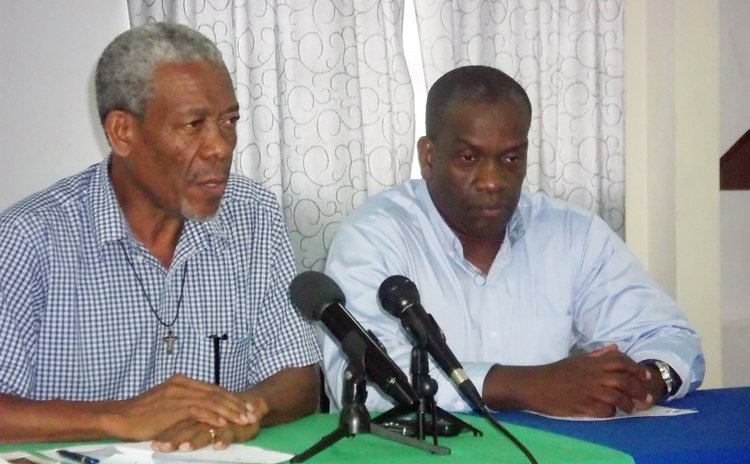 Roseau Central Parliamentary Representative Norris Prevost and party leader Lennox Linton at the press conference