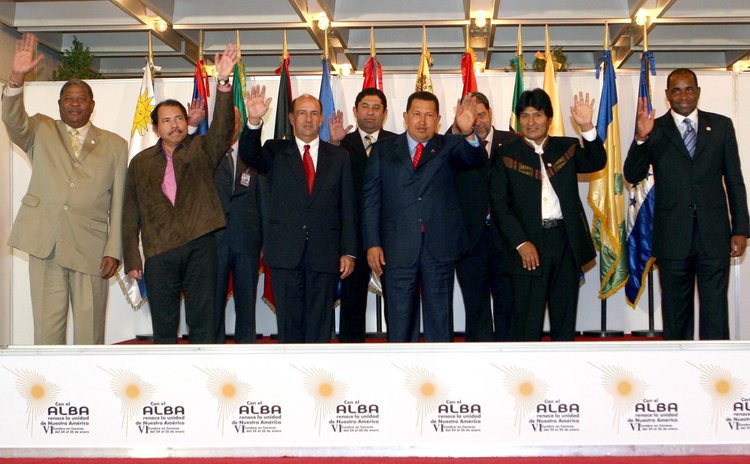 File Photo:CARACAS, Jan. 27, 2008 (Xinhua) -- Leaders attending the sixth summit meeting of the Bolivarian Alternative for the Americas (ALBA) in Caracas, Venezuela, Jan. 26, 2008