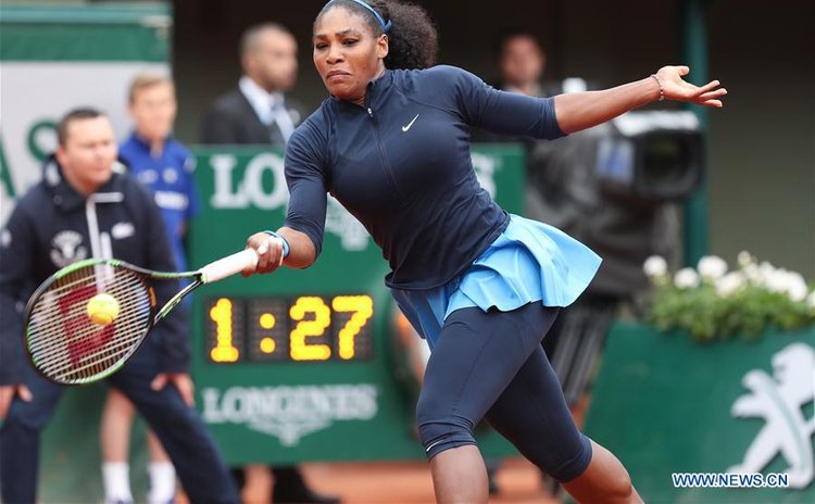 Serena Williams  competes during the women's singles semifinal match with Kiki Bertens of the Netherlands on the 2016 French Open tennis tournament at Roland Garros, in Paris, France on June 3, 2016. 