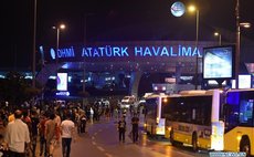 ISTANBUL, June 29, 2016(Xinhua) -- People stand at the entrance to Ataturk International Airport in Istanbul, Turkey, June 29, 2016