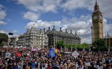 LONDON, July 3, 2016 (Xinhua) -- People take part in a march against the outcome of the recent EU referendum, in London, Britain, July 2, 2016. 