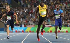 Bolt at the finishing line in the 200m in Rio -again