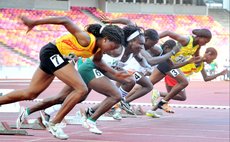 Athletes competes during the women's 100m final of the 1st U-23 Economic Community of West African States (ECOWAS) Games held in Abuja, capital of Nigeria, Sept. 8, 2010.  (Xinhua/News Agency of Niger