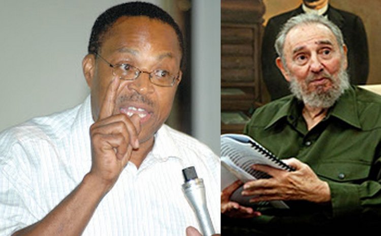 Bernard Wiltshire,left, and the late Fidel Castro