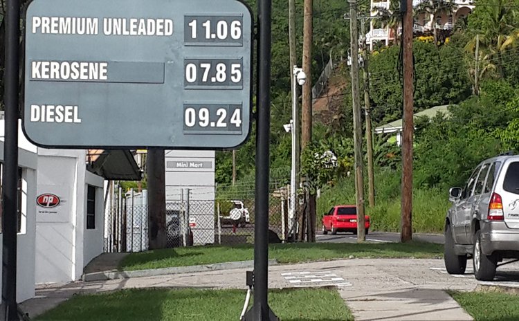 Prices of petroleum products on display outside NP gas station in Canefield today 20 June 2016