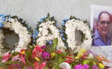 Children of the late Joey Astaphan remember their Dad with this floral display at the St Gerald's Hall on Thursday 13 October 2016