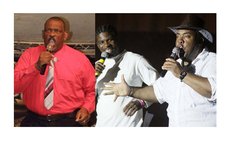 Right, Val Cuffy (R) co-emceeing show with Alex Bruno a few years ago and Steve Williams in 2012 Cadence Competition; retired basketballer