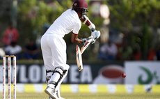 Kraigg Brathwaite's bat breaks in West Indies innings