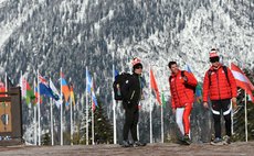  SOCHI, Feb. 5, 2014 (Xinhua) -- Canadian athletes walk in the Endurance Olympic Village called Sloboda in Sochi, Russia, Feb. 4, 2014. (Xinhua/Li Gang)  