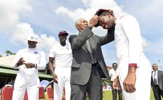 Sir Gary Sobers caps Jomel Warrican on his first Test