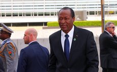 BRUSSELS, April 2, 2014 (Xinhua) -- President of Burkina Faso Blaise Compaore arrives at EU-Africa Summit at the EU headquarters in Brussels, capital of Belgium, April 2, 2014. (Xinhua/Gong Bing) (ypf