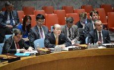 NEW YORK, May 3, 2014 (Xinhua) --  Liu Jieyi (C), China's Permanent Representative to the United Nations, speaks during a Security Council session on Ukraine, UN headquarters, May 2, 2014. 