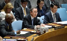 NEW YORK, May 12, 2014 (Xinhua) -- United Nations Secretary-General Ban Ki-moon (C) speaks during a Security Council meeting on South Sudan, at UN headquarters, New York, May 12, 2014.