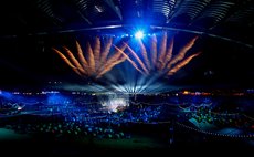 GLASGOW, Aug. 4, 2014 (Xinhua) -- Photo taken on Aug. 3, 2014 shows the closing ceremony of the 2014 Glasgow Commonwealth Games in Hampden Park in Glasgow, Scotland. 