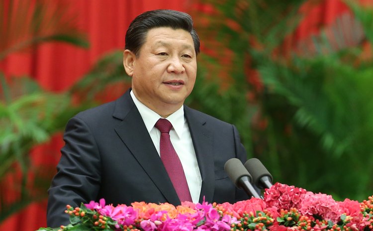 Chinese President Xi Jinping delivers  speech for the Communist Party of China Central Committee  on 65th anniversary of the founding of the People's Republic of China, Sept. 30, 2014. 