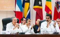 HAVANA, Oct. 21, 2014 (Xinhua) -- Cuban leader Raul Castro (L, front) and Venezuelan President Nicolas Maduro (R, front) at the ALBA conference on Ebola ,Havana, Cuba, Oct. 20, 2014