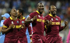 Proud West Indian cricketers celebrate as they make ICC T20 finals