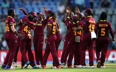 Windies women  celebrate victory and place in the finals of the ICCWT20 competition