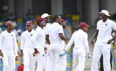 Happy Windies after beating Pakistan in Barbados