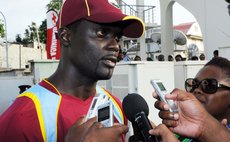 Andre Fletcher, right front, during the WI vs New Zealand ODI in Dominica in 2014