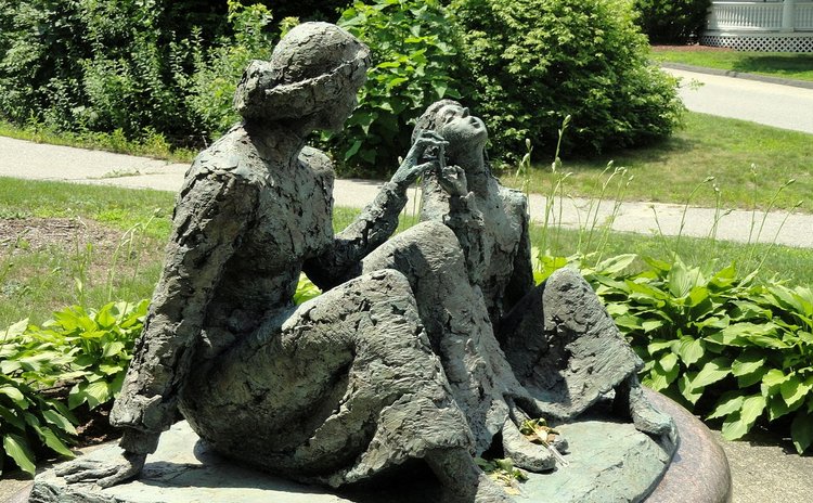A bronze sculpture of Keller and Sullivan in Massachusetts USA (Wikepedia)