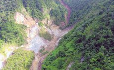 A close up of area in Soufriere where landslide occured 