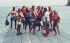 REBOC All-Stars at Anse De Mai about to depart for Marie Galante, 1991.    Photo Courtesy 'Jockey' Henderson