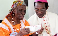 Archbishop Felix and centenarian at Soufriere