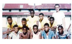 Bro. William Stevens seen here with some youngsters at SMA, was Dominica's State Basketball Team's first coach