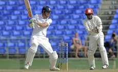 Cook cuts during his innings today in St Kitts