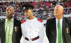 Joseln Jean Piere Prince (center) and his ushers at the Independence 2013 National Awards ceremony