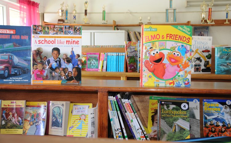 Books on display at the Roseau Primary School library