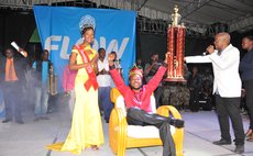 Dice celebrates after he was crowned by Tasia Floissac, Miss Dominica 2016