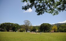 Flowers and trees and activity at the Botanic Gardens, Roseau, Dominica; 21 May 2016