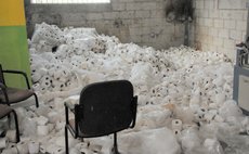 A large heap of toilet paper goes to waste