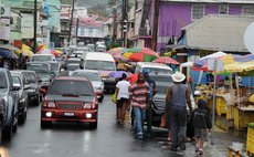Wet Roseau streets-near the Roseau Market on Saturday 28 May 2016