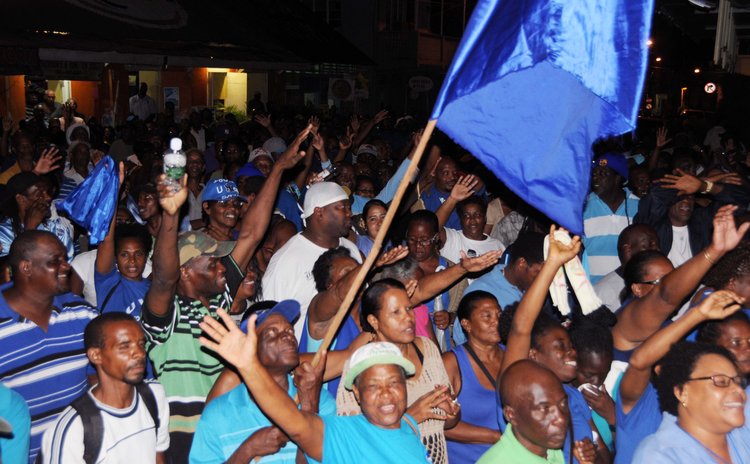 UWP supporters at a meeting in Lagoon, Roseau, Thursday, 28 August 2014