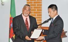Cools-Latigue, left andAmbassador of Japan to the Commonwealth of Dominica His Excellency Mitsuhiko Okada 