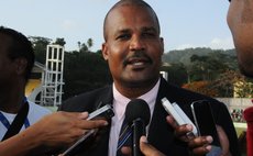  Emmanuel Nanthan, WICB vice president speaks to the press at the end of a match at the Windsor Park