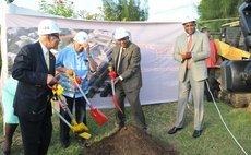 Left to right: Doctors Grell, Green and Shillingford with Prime Minister Skerrit breaking ground for the construction of the new hospital