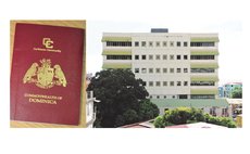 Government Headquarters, right and Dominica Passport 