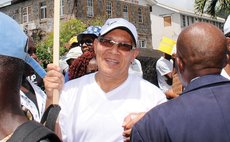 Dr. Sanford at a UWP protest outside parliament in 2018