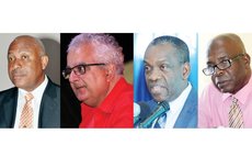 For and against electoral reform: Left to right, Felix Gregoire, Anthony Astaphan, Lennox Linton and Thomas Letang