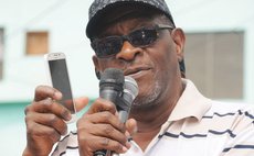 Former prime minister Edison James addressing protest meeting in Roseau on February 7 2017