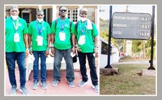 Left: Dominica's Special Olympic Team and bill board showing gas prices