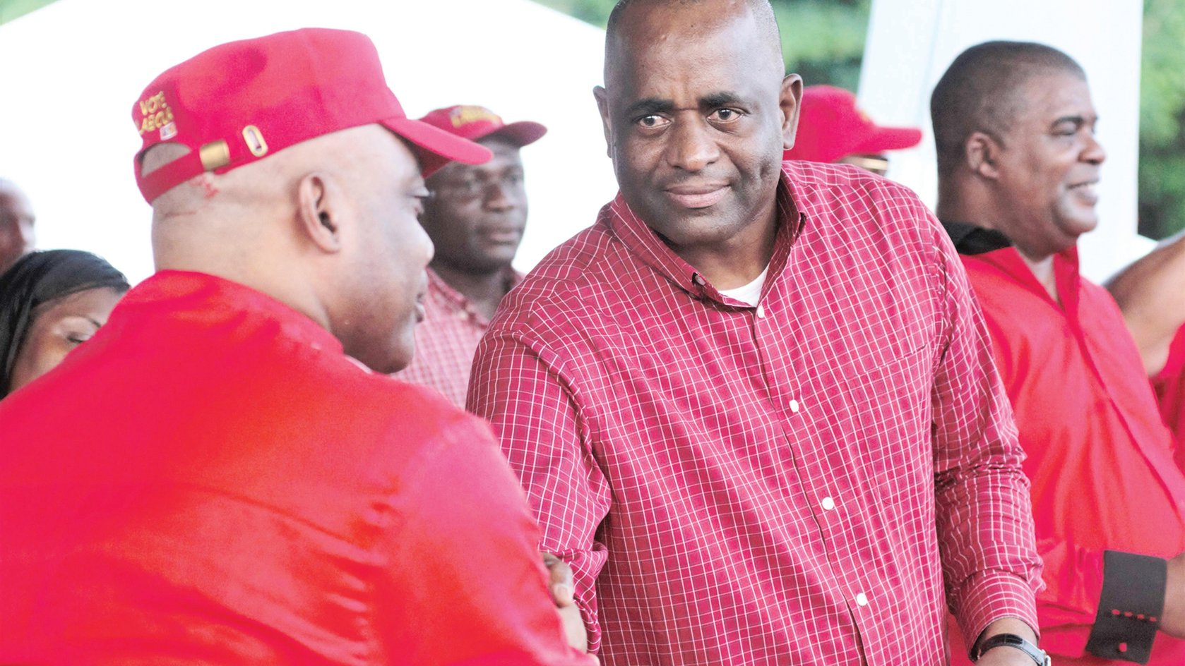 Greeting Minister Rayburn Blackmore- PM Skerrit Greeting Minister Rayburn Blackmore- PM Skerrit