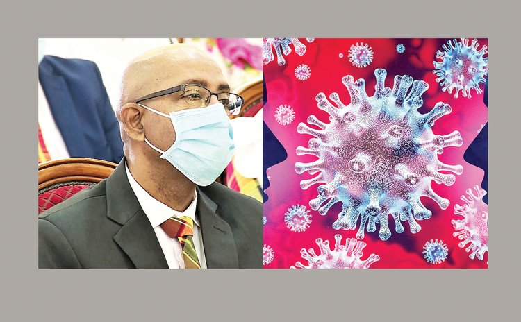 Health Minister Dr. McIntyre and image of Covid-19 virus
