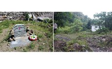 House in ravine that took many lives during Hurricane Maria in 2017; Grave of Maria victim in Pointe Michel