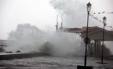 Huge waves pound the Bayfront in Roseau, Dominica