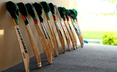 Jamaica team bats lined up in honour of Phillip Hughes